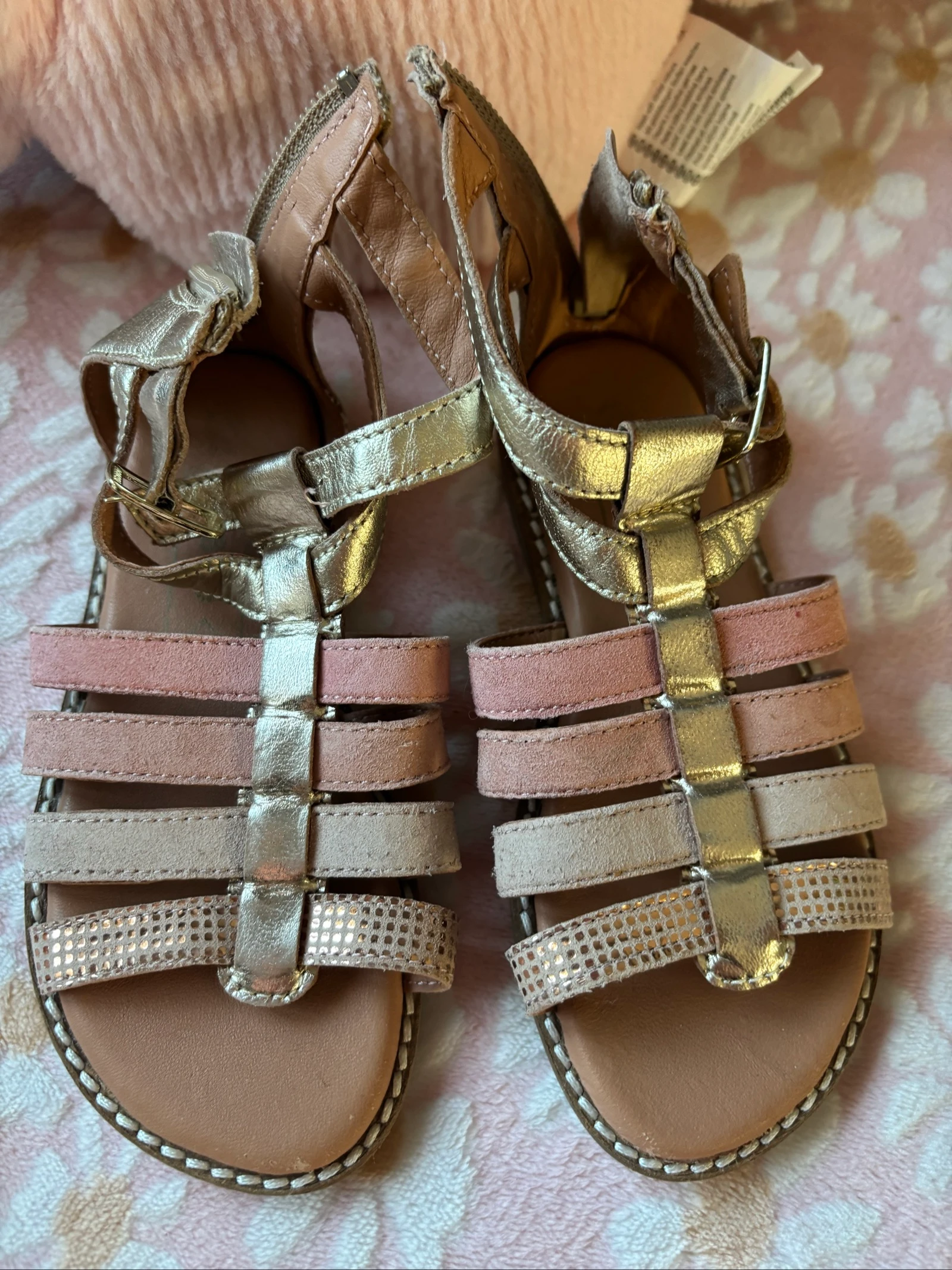 🌸 Sandales fille roses et dorées - Pointure 27